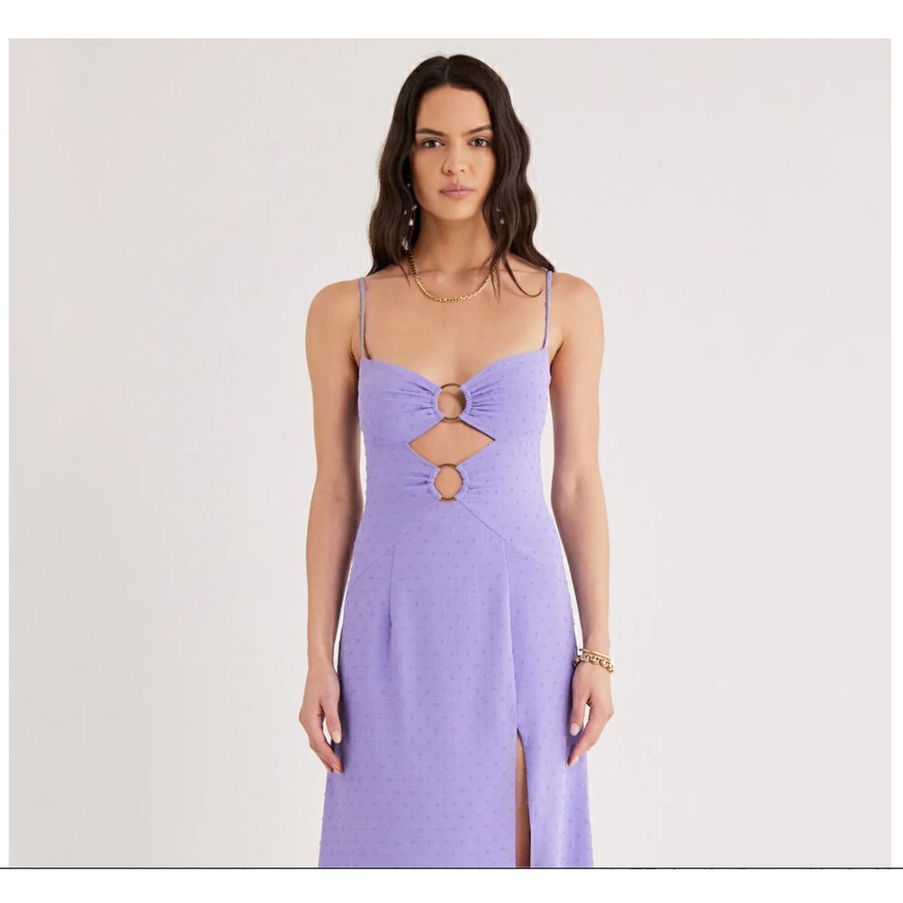 Rumer Gypsy Flocked Maxi Dress Lilac cut out sundress high slit NWT $206 Sz XS